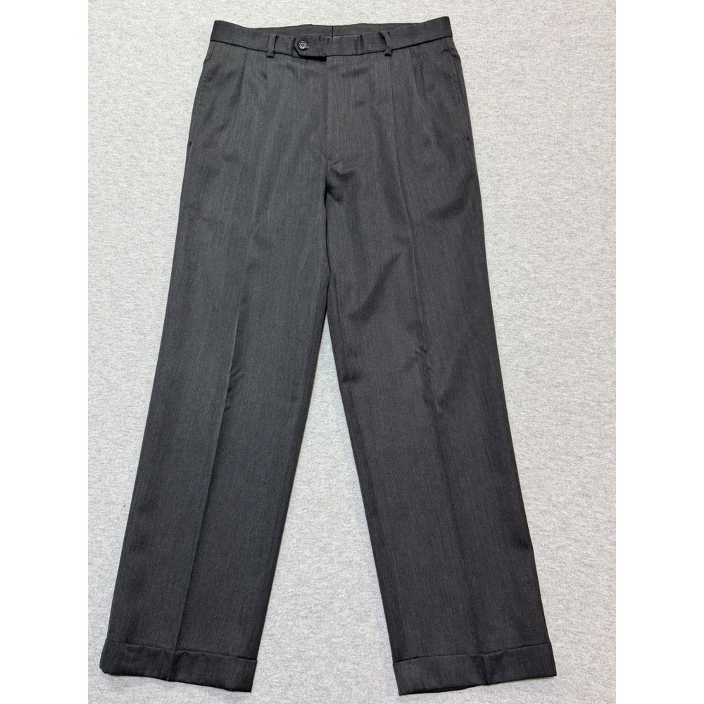 Brooks Brothers Mens 33x30 Charcoal Gray 100% Wool Pleated Cuffed Dress Pants
